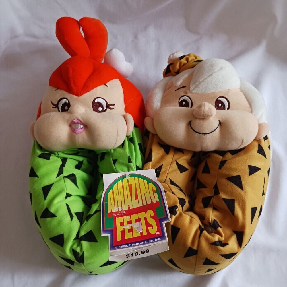 Vtg Flinstones Pebbles‎ Bam Bam Plush Women's Slippers 7-8 M New Vintage